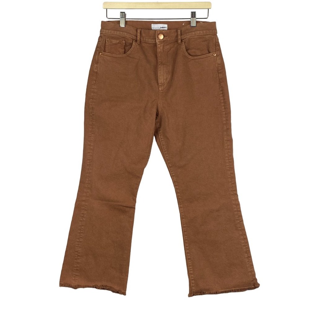 Loft Jeans Women Size‎ 12P/31 Petite High Waist Flare Crop Raw Hem Stretch Brown